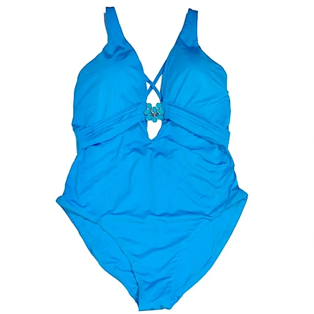 Trina Turk Monaco Solid Plunge One Piece - Picture 4 of 16